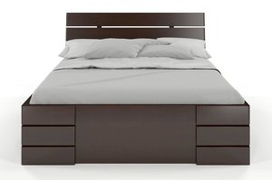 Łóżko drewniane bukowe Visby Sandemo High Drawers (z szufladami) / 140x200 cm, kolor biały