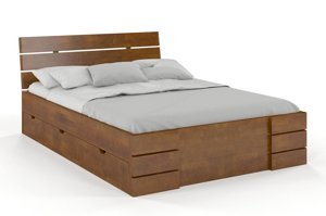 Łóżko drewniane bukowe Visby Sandemo High Drawers (z szufladami) / 140x200 cm, kolor orzech