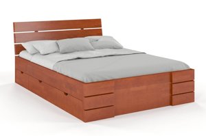 Łóżko drewniane bukowe Visby Sandemo High Drawers (z szufladami) / 140x200 cm, kolor palisander