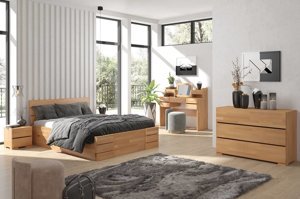Łóżko drewniane bukowe Visby Sandemo High Drawers (z szufladami) / 140x200 cm, kolor palisander