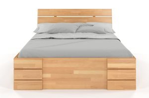 Łóżko drewniane bukowe Visby Sandemo High Drawers (z szufladami) / 180x200 cm, kolor orzech