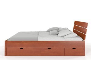 Łóżko drewniane bukowe Visby Sandemo High Drawers (z szufladami) / 200x200 cm, kolor orzech
