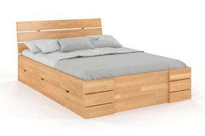 Łóżko drewniane bukowe Visby Sandemo High Drawers (z szufladami) / 200x200 cm, kolor palisander
