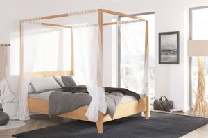 Łóżko drewniane bukowe z baldachimem Visby CANOPY / 140x200 cm, kolor orzech