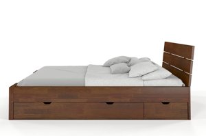 Łóżko drewniane sosnowe Visby Arhus High Drawers (z szufladami) / 120x200 cm, kolor orzech