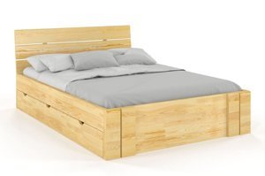 Łóżko drewniane sosnowe Visby Arhus High Drawers (z szufladami) / 160x200 cm, kolor biały