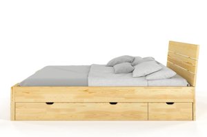 Łóżko drewniane sosnowe Visby Arhus High Drawers (z szufladami) / 180x200 cm, kolor orzech
