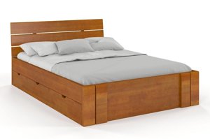 Łóżko drewniane sosnowe Visby Arhus High Drawers (z szufladami) / 200x200 cm, kolor orzech