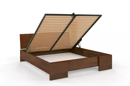 Łóżko drewniane sosnowe Visby Hessler High BC (skrzynia na pościel) / 140x200 cm, kolor orzech