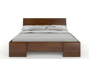 Łóżko drewniane sosnowe Visby Hessler High BC (skrzynia na pościel) / 160x200 cm, kolor palisander