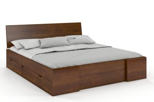 Łóżko drewniane sosnowe Visby Hessler High Drawers (z szufladami) / 120x200 cm, kolor palisander