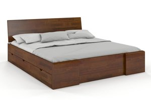 Łóżko drewniane sosnowe Visby Hessler High Drawers (z szufladami) / 140x200 cm, kolor orzech