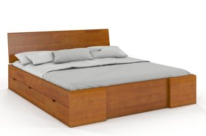 Łóżko drewniane sosnowe Visby Hessler High Drawers (z szufladami) / 200x200 cm, kolor orzech