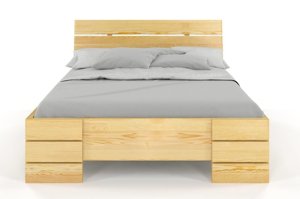 Łóżko drewniane sosnowe Visby Sandemo HIGH & BC (Skrzynia na pościel) / 140x200 cm, kolor naturalny