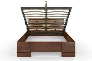 Łóżko drewniane sosnowe Visby Sandemo HIGH & BC (Skrzynia na pościel) / 140x200 cm, kolor palisander