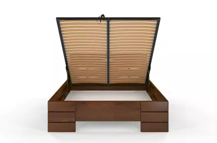 Łóżko drewniane sosnowe Visby Sandemo HIGH & BC (Skrzynia na pościel) / 160x200 cm, kolor orzech