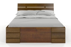 Łóżko drewniane sosnowe Visby Sandemo High Drawers (z szufladami) / 140x200 cm, kolor palisander