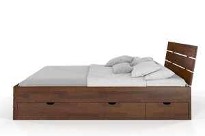 Łóżko drewniane sosnowe Visby Sandemo High Drawers (z szufladami) / 160x200 cm, kolor orzech