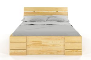 Łóżko drewniane sosnowe Visby Sandemo High Drawers (z szufladami) / 160x200 cm, kolor palisander