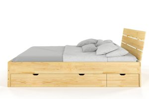 Łóżko drewniane sosnowe Visby Sandemo High Drawers (z szufladami) / 180x200 cm, kolor naturalny