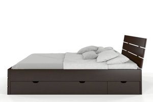 Łóżko drewniane sosnowe Visby Sandemo High Drawers (z szufladami) / 200x200 cm, kolor orzech