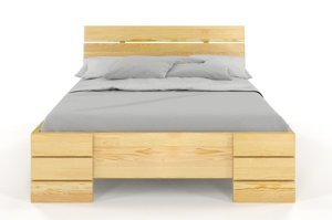 Łóżko drewniane sosnowe Visby Sandemo High & LONG (długość + 20 cm) / 160x220 cm, kolor orzech