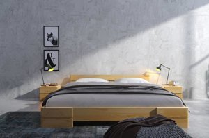 Łóżko drewniane sosnowe Visby Sandemo LONG (długość + 20 cm) / 180x220 cm, kolor orzech