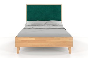 Tapicerowane łóżko drewniane bukowe Visby FRIDA z wysokim zagłówkiem / 120x200 cm, kolor biały, zagłówek French Velvet 658