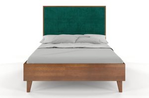 Tapicerowane łóżko drewniane bukowe Visby FRIDA z wysokim zagłówkiem / 120x200 cm, kolor orzech, zagłówek French Velvet 663