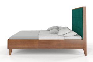 Tapicerowane łóżko drewniane bukowe Visby FRIDA z wysokim zagłówkiem / 120x200 cm, kolor palisander, zagłówek French Velvet 663