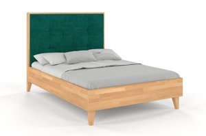 Tapicerowane łóżko drewniane bukowe Visby FRIDA z wysokim zagłówkiem / 140x200 cm, kolor biały, zagłówek French Velvet 658