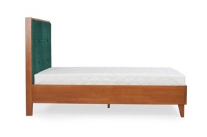 Tapicerowane łóżko drewniane bukowe Visby FRIDA z wysokim zagłówkiem / 140x200 cm, kolor biały, zagłówek French Velvet 670