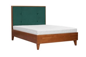 Tapicerowane łóżko drewniane bukowe Visby FRIDA z wysokim zagłówkiem / 140x200 cm, kolor naturalny, zagłówek French Velvet 659