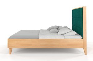 Tapicerowane łóżko drewniane bukowe Visby FRIDA z wysokim zagłówkiem / 160x200 cm, kolor orzech, zagłówek French Velvet 652