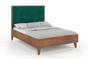 Tapicerowane łóżko drewniane bukowe Visby FRIDA z wysokim zagłówkiem / 180x200 cm, kolor naturalny, zagłówek French Velvet 658