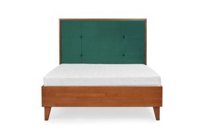 Tapicerowane łóżko drewniane bukowe Visby FRIDA z wysokim zagłówkiem / 200x200 cm, kolor biały, zagłówek French Velvet 675