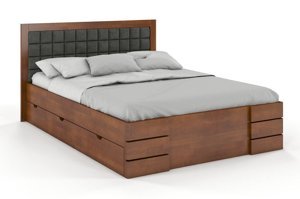 Tapicerowane łóżko drewniane - bukowe Visby GOTLAND Hig Drawers