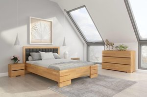 Tapicerowane łóżko drewniane - bukowe Visby Gotland High BC (skrzynia na pościel)