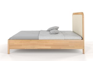 Tapicerowane łóżko drewniane bukowe Visby MODENA z wysokim zagłówkiem / 160x200 cm, kolor naturalny, zagłówek Casablanca 2301