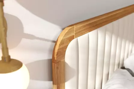 Tapicerowane łóżko drewniane dębowe Visby MODENA z wysokim zagłówkiem