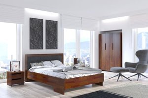 Tapicerowane łóżko drewniane - sosnowe Visby KALMAR High & Long (długość + 20 cm)
