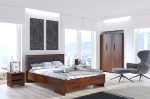 Tapicerowane łóżko drewniane - sosnowe Visby Kalmar High / 200x200 cm, kolor palisander, zagłówek Casablanca 2301