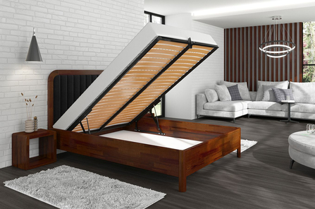 Tapicerowane łóżko drewniane sosnowe Visby MODENA BC z wysokim zagłówkiem (skrzynia na pościel)