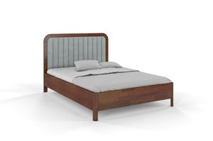 Tapicerowane łóżko drewniane sosnowe Visby MODENA z wysokim zagłówkiem / 200x200 cm, kolor orzech, zagłówek Casablanca 2314