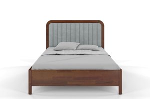 Tapicerowane łóżko drewniane sosnowe Visby MODENA z wysokim zagłówkiem / 200x200 cm, kolor orzech, zagłówek Casablanca 2314