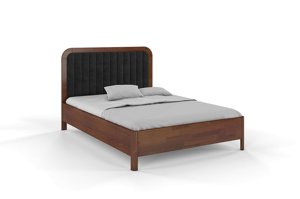 Tapicerowane łóżko drewniane sosnowe Visby MODENA z wysokim zagłówkiem / 200x200 cm, kolor orzech, zagłówek Casablanca 2316