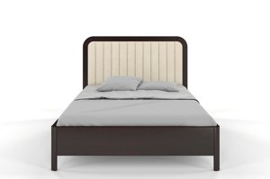 Tapicerowane łóżko drewniane sosnowe Visby MODENA z wysokim zagłówkiem / 200x200 cm, kolor palisander, zagłówek Casablanca 2301