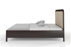 Tapicerowane łóżko drewniane sosnowe Visby MODENA z wysokim zagłówkiem / 200x200 cm, kolor palisander, zagłówek Casablanca 2303