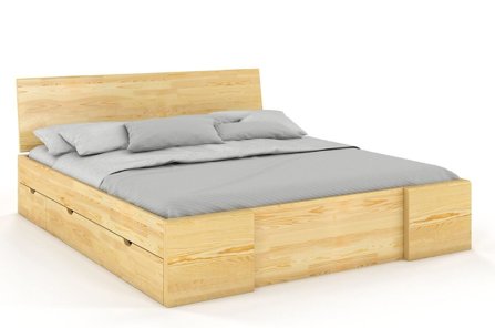Wysyłka w 48h. Łóżko drewniane sosnowe Visby Hessler High Drawers (z szufladami) / 160x200 cm, kolor orzech